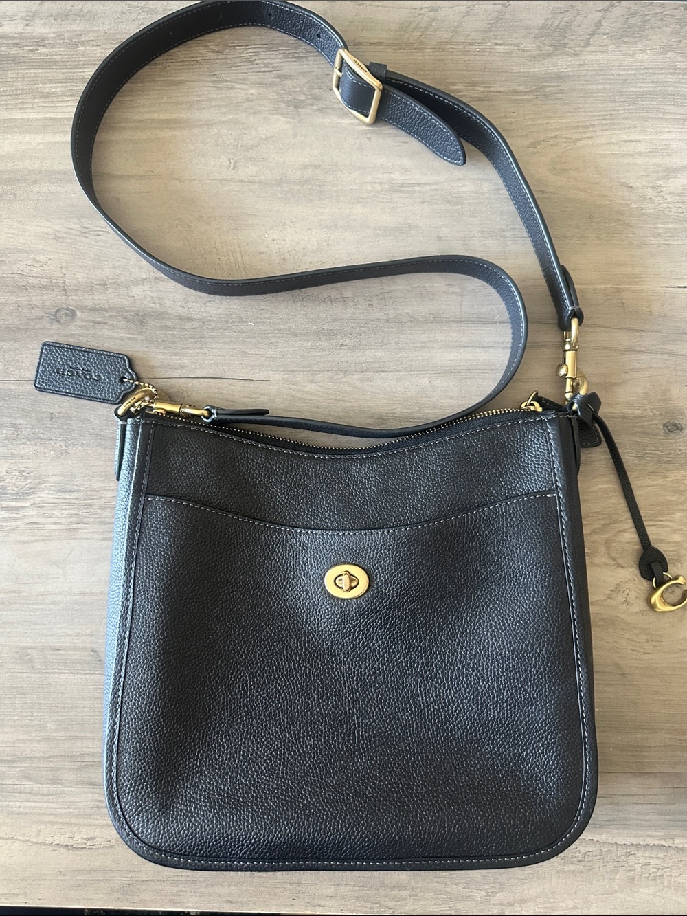 Coach Chaise Black Pebbled Leather Crossbody with Gold Hardware - Picture 3 of 16